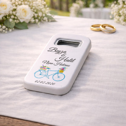 Bisiklet Temalı Nişan Magnet Açacak | Çiçekli Kişiye Özel Tasarım