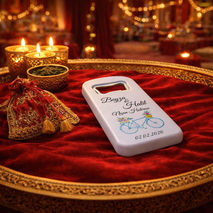 Bisiklet Temalı Nişan Magnet Açacak | Çiçekli Kişiye Özel Tasarım