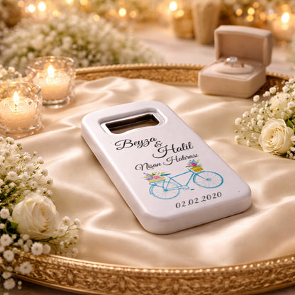Bisiklet Temalı Nişan Magnet Açacak | Çiçekli Kişiye Özel Tasarım
