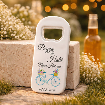 Bisiklet Temalı Nişan Magnet Açacak | Çiçekli Kişiye Özel Tasarım