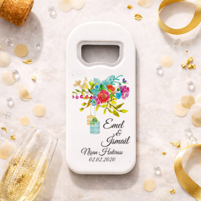 Bohem Çiçekli Nişan Magnet Açacak | Fener Detaylı Kişiye Özel Tasarım