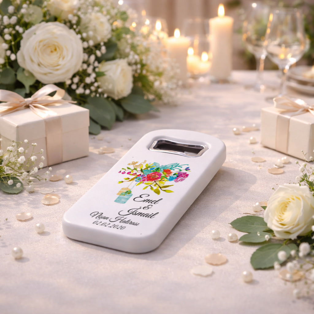 Bohem Çiçekli Nişan Magnet Açacak | Fener Detaylı Kişiye Özel Tasarım