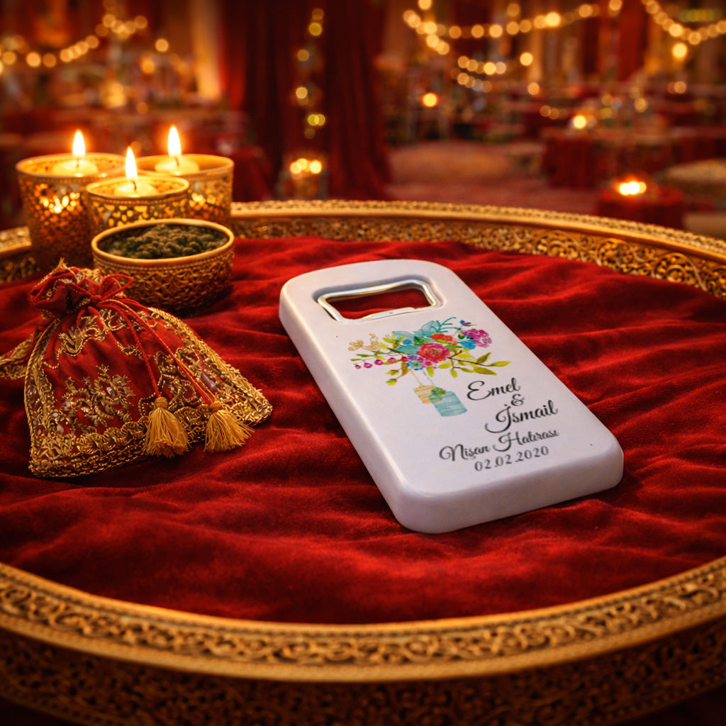 Bohem Çiçekli Nişan Magnet Açacak | Fener Detaylı Kişiye Özel Tasarım