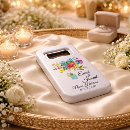 Bohem Çiçekli Nişan Magnet Açacak | Fener Detaylı Kişiye Özel Tasarım