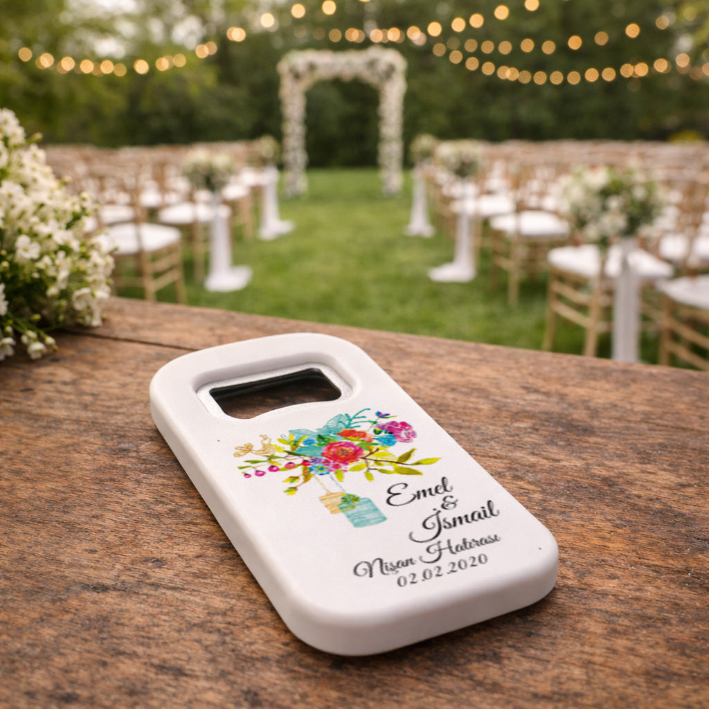 Bohem Çiçekli Nişan Magnet Açacak | Fener Detaylı Kişiye Özel Tasarım