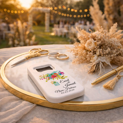 Bohem Çiçekli Nişan Magnet Açacak | Fener Detaylı Kişiye Özel Tasarım