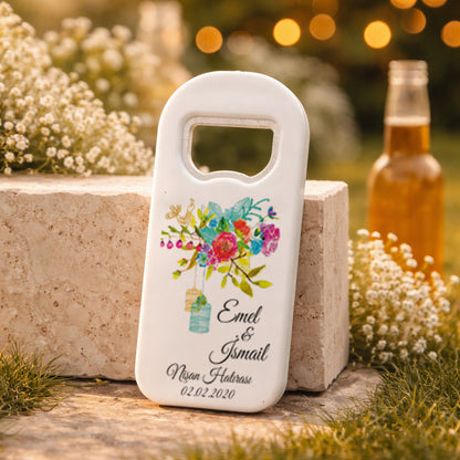 Bohem Çiçekli Nişan Magnet Açacak | Fener Detaylı Kişiye Özel Tasarım