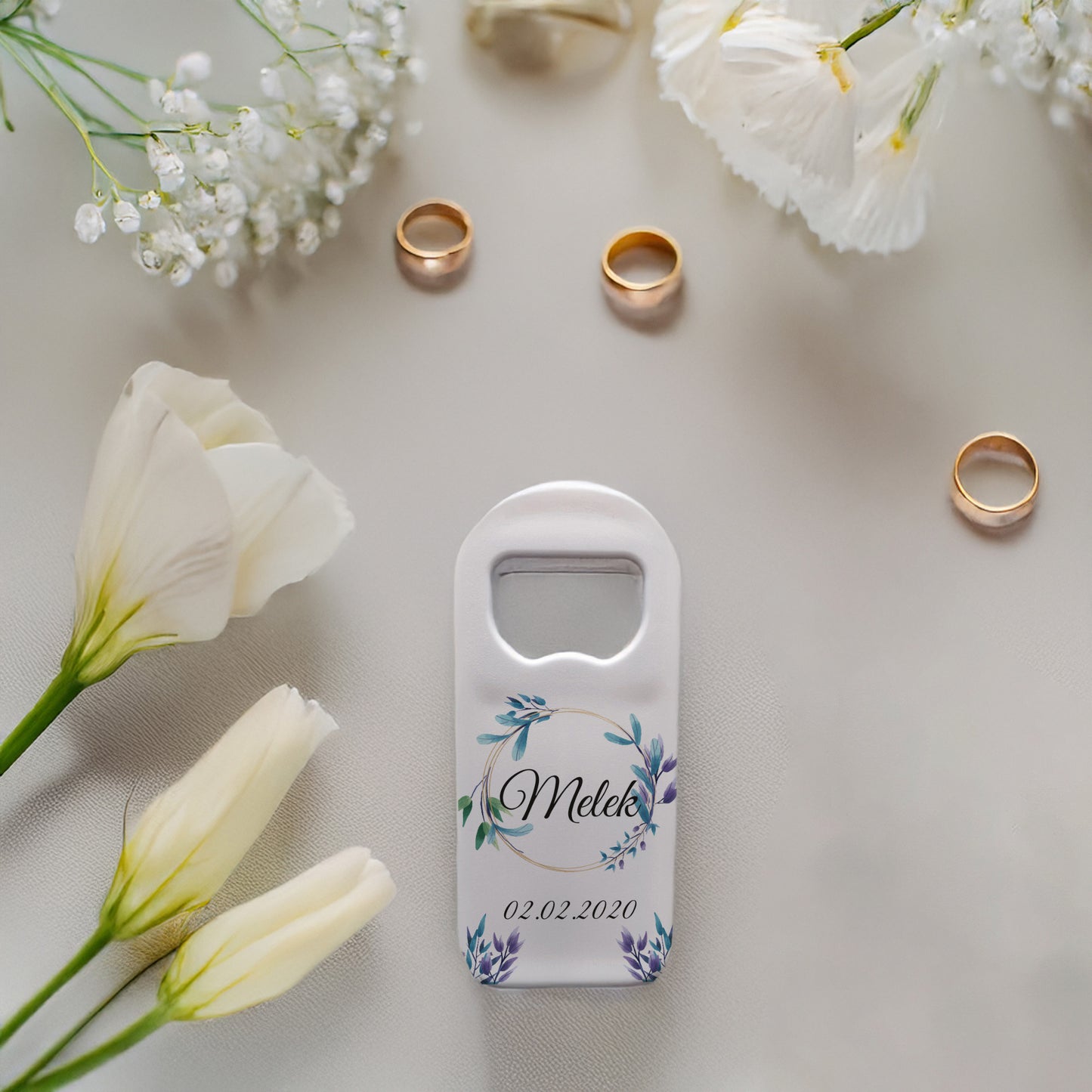 Mor Yaprak Çember Tasarımlı – Kişiye Özel Plastik Açacak Magnet