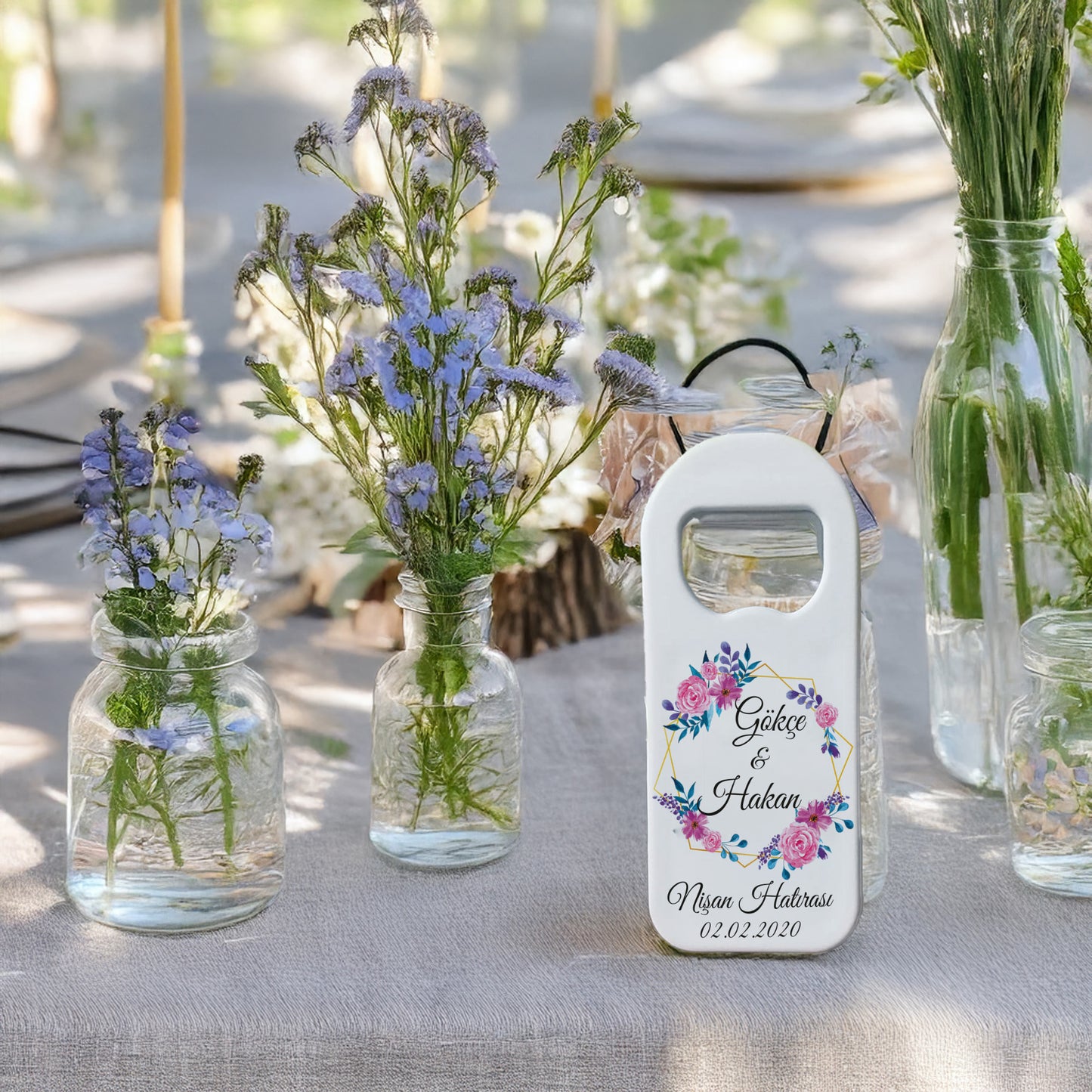 Pembe Çiçek Çerçeve Tasarımlı – Kişiye Özel Plastik Açacak Magnet