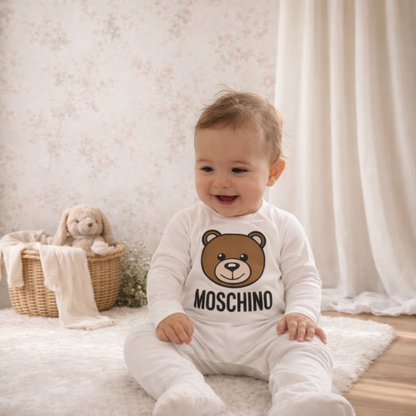 Bebelebi Bebek Tulumu 3-6-9 Ay Ayıcık Desenli Beyaz Bebek Tulum