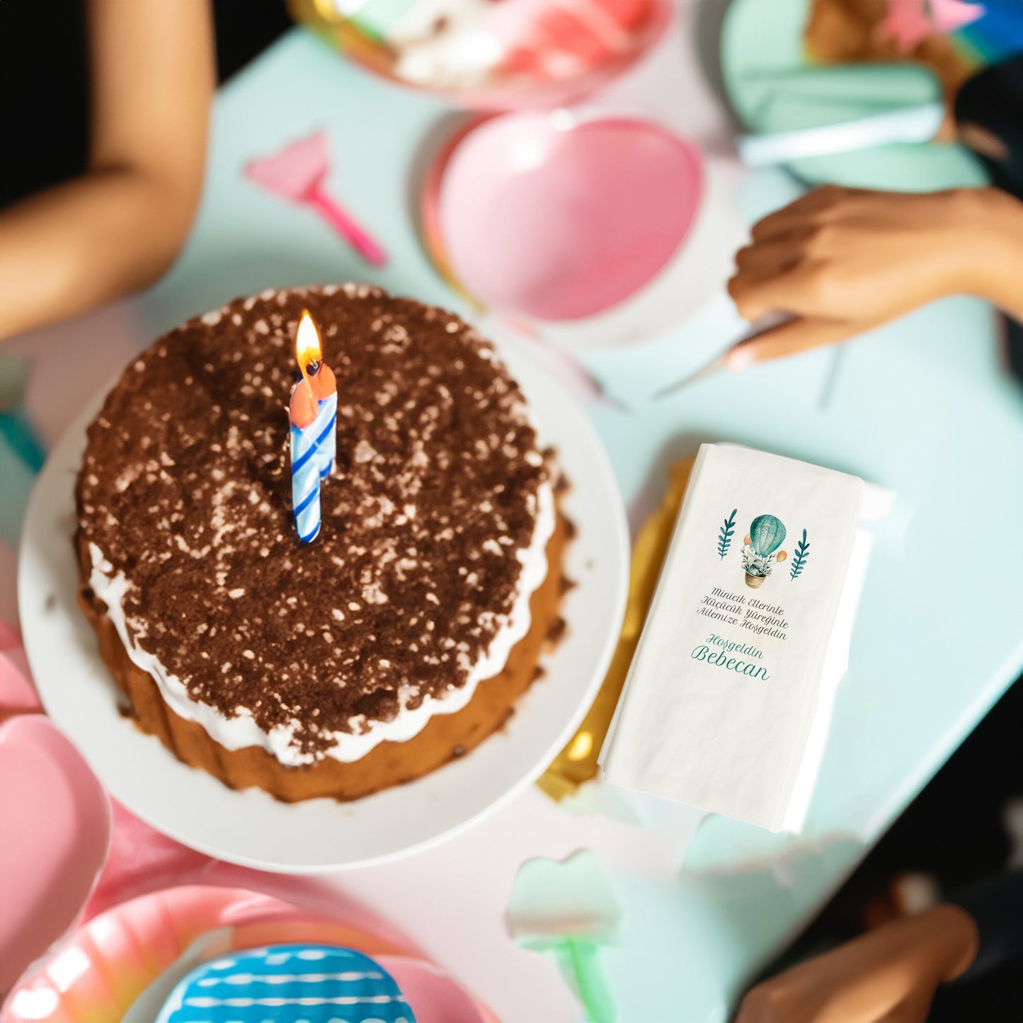 Yeşil Balon ve Tavşan Temalı Baskılı Peçeteler - AyDesign.com.tr