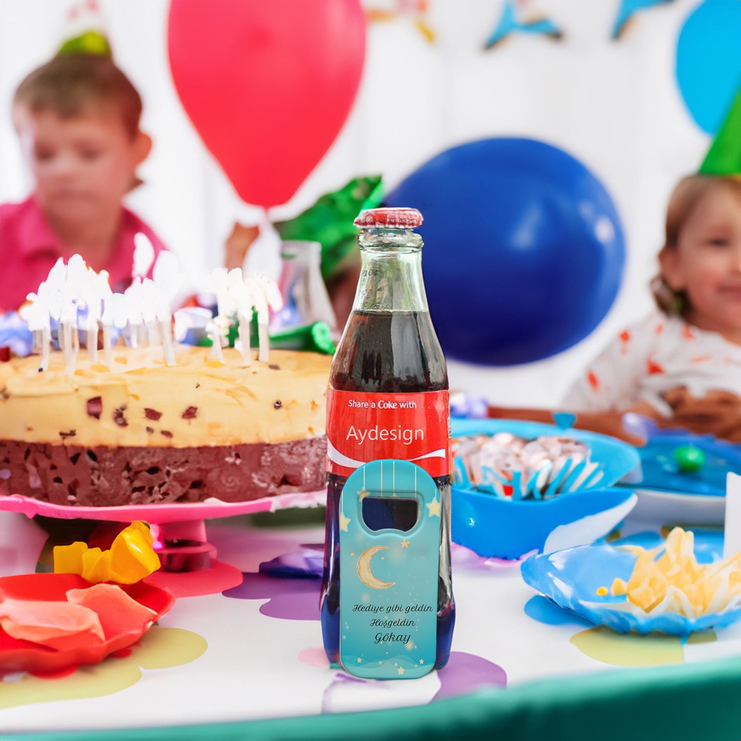 Mavi Zeminli Yıldız ve Ay Temalı Plastik Açacak Magnet | Doğumgünü, Babyshower, Diş Buğdayı ve Sünnet Organizasyonlarınızın Unutulmaz Hatırası!