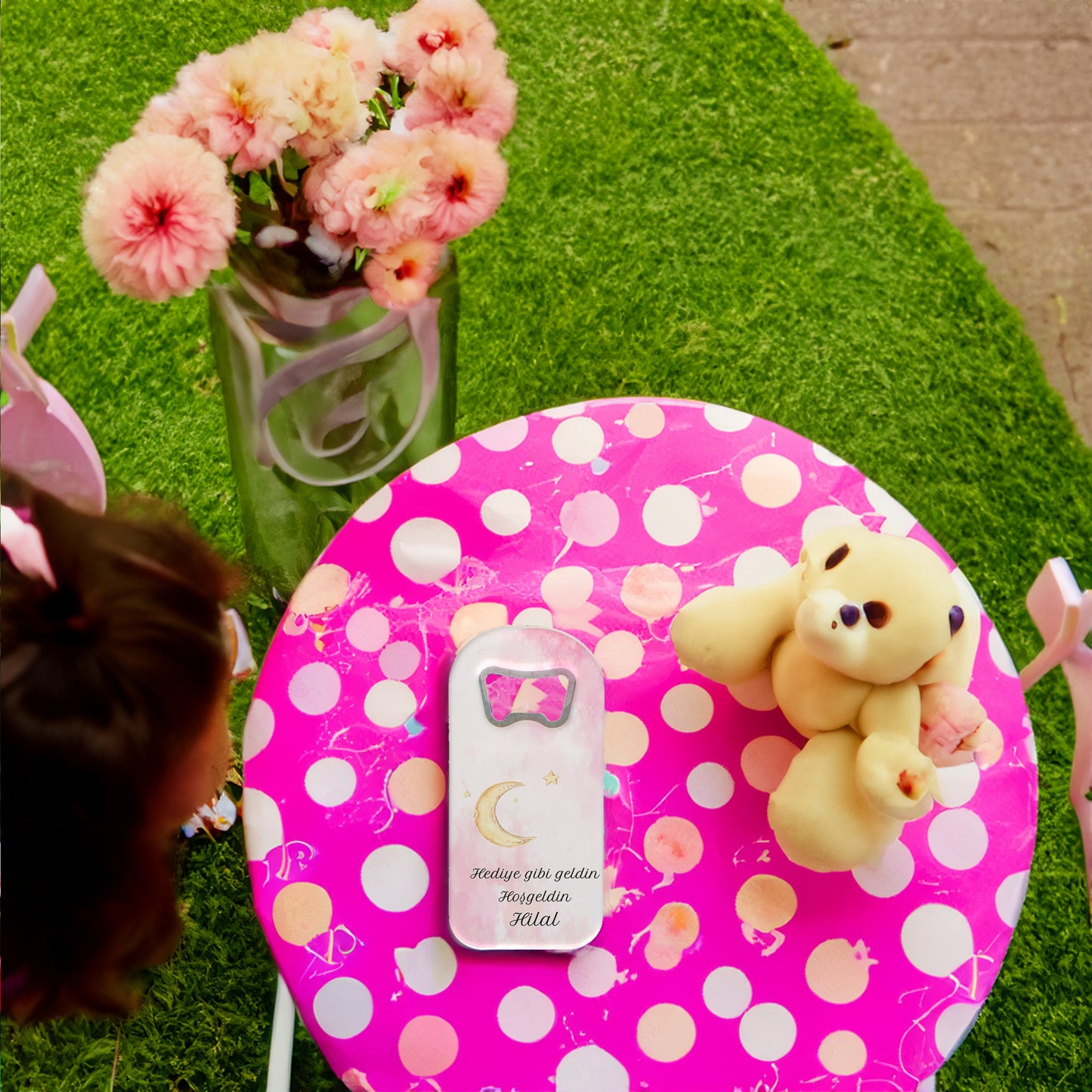 Pembe Zeminli Yıldız ve Ay Temalı Plastik Açacak Magnet | Doğumgünü, Babyshower, Diş Buğdayı ve Sünnet Organizasyonlarınızın Unutulmaz Hatırası!