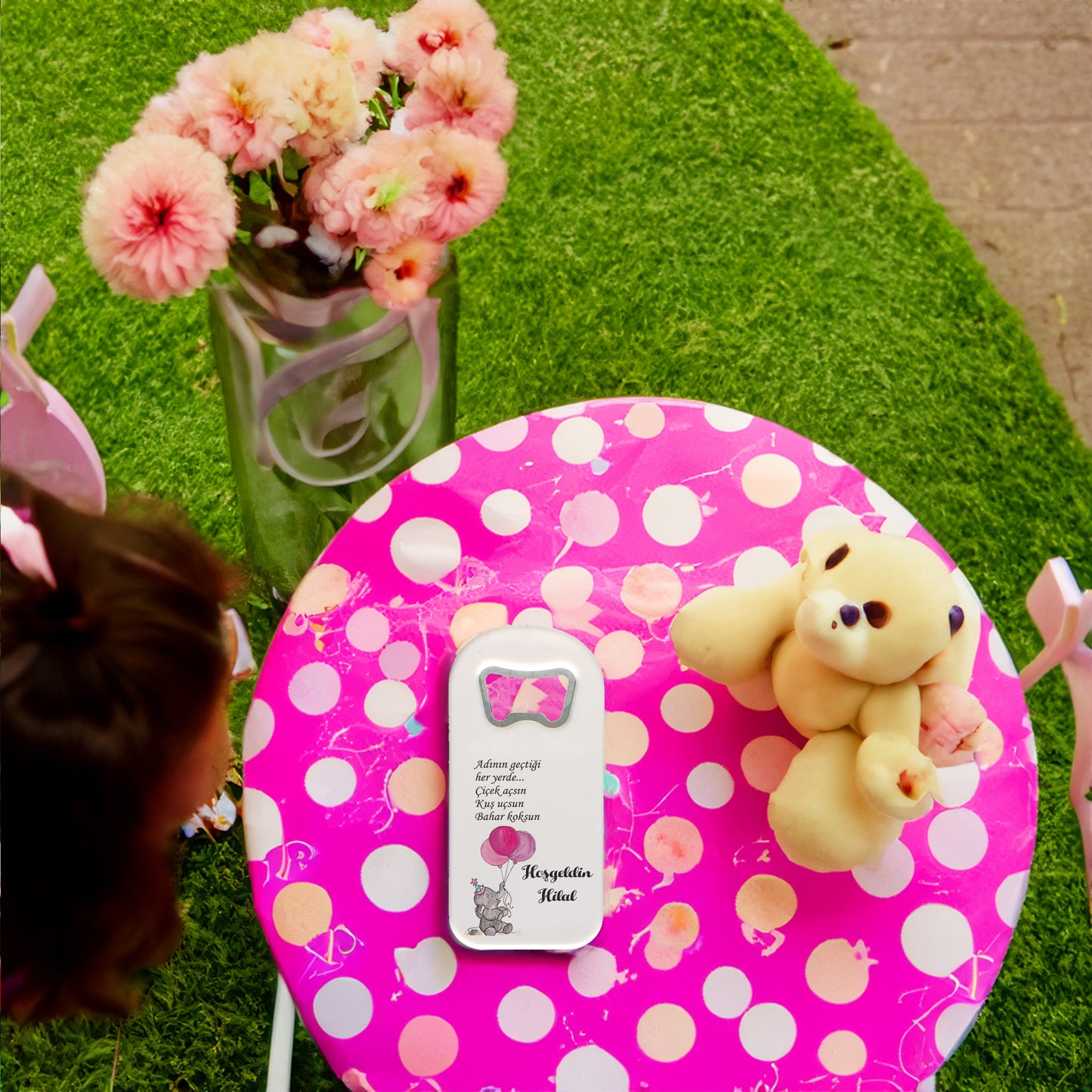 Fil ve Pembe Balon Temalı Plastik Açacak Magnet | Doğumgünü, Babyshower, Diş Buğdayı ve Sünnet Organizasyonlarınızın Unutulmaz Hatırası!