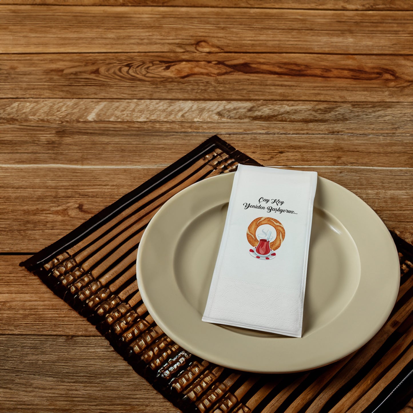 "Çay koy yeniden başlıyoruz" Baskılı Peçeteler - AyDesign.com.tr