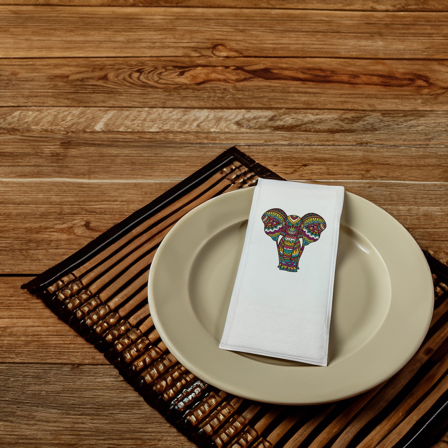 "Fil Mandala" Baskılı Peçeteler - AyDesign.com.tr