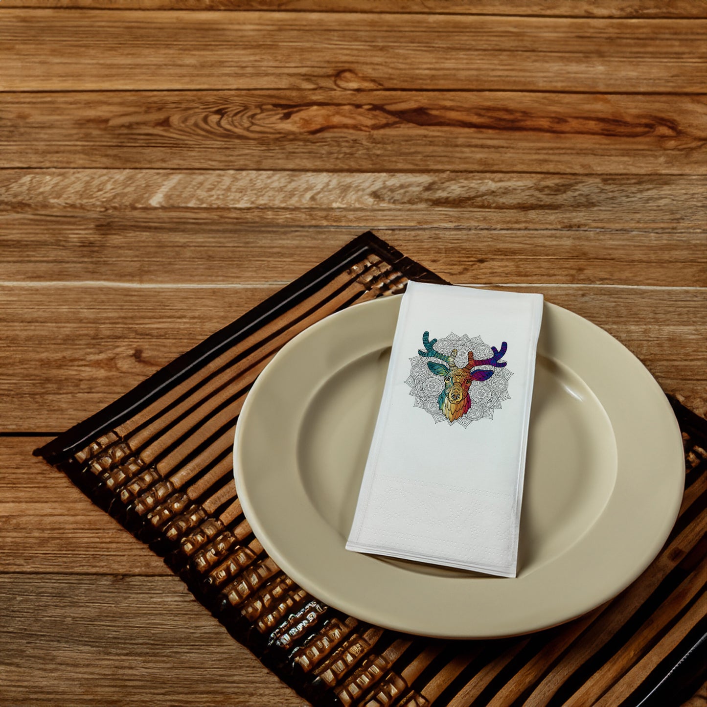 "Geyik Mandala" Baskılı Peçeteler - AyDesign.com.tr