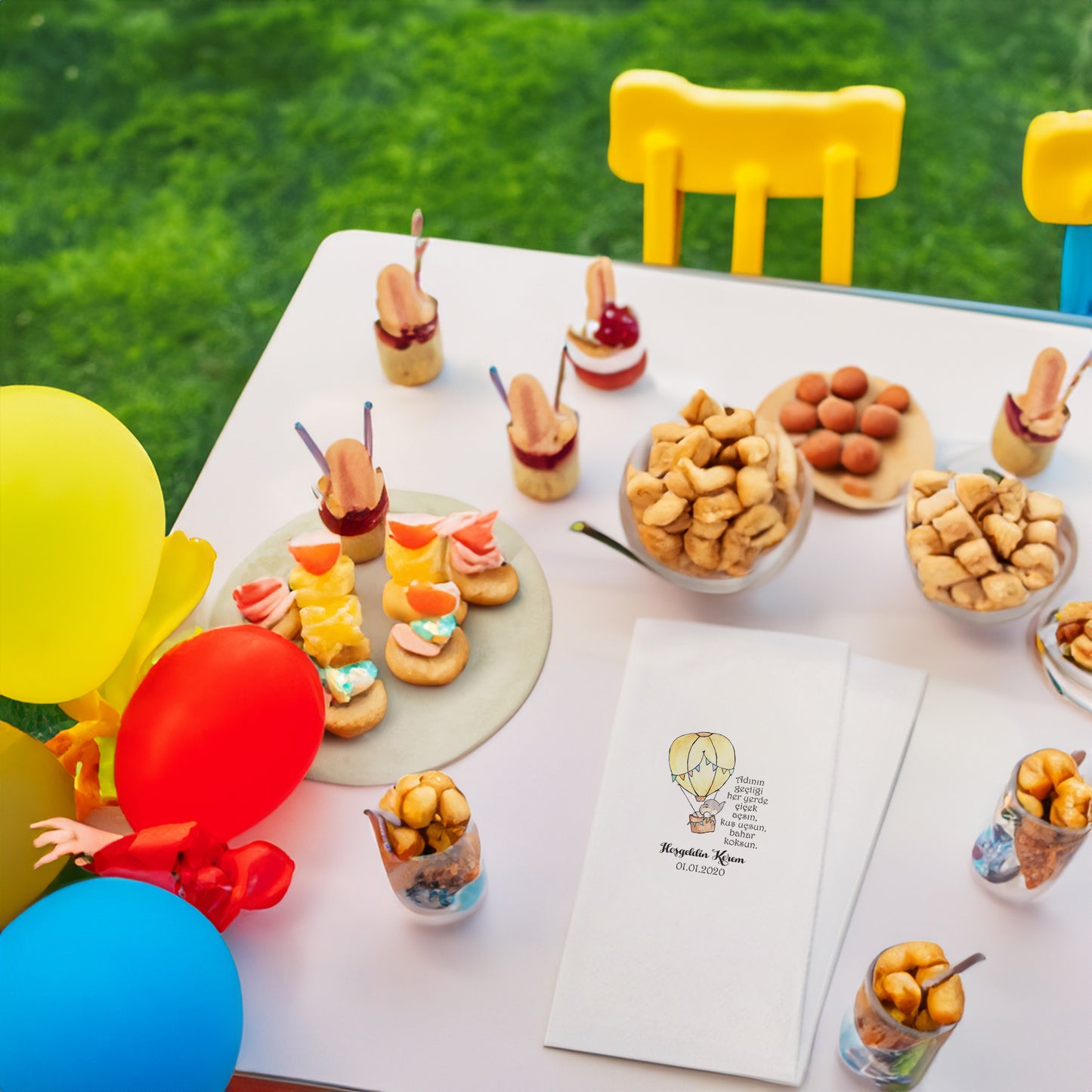 Balon ve Fil Temalı Baskılı Peçeteler - AyDesign.com.tr