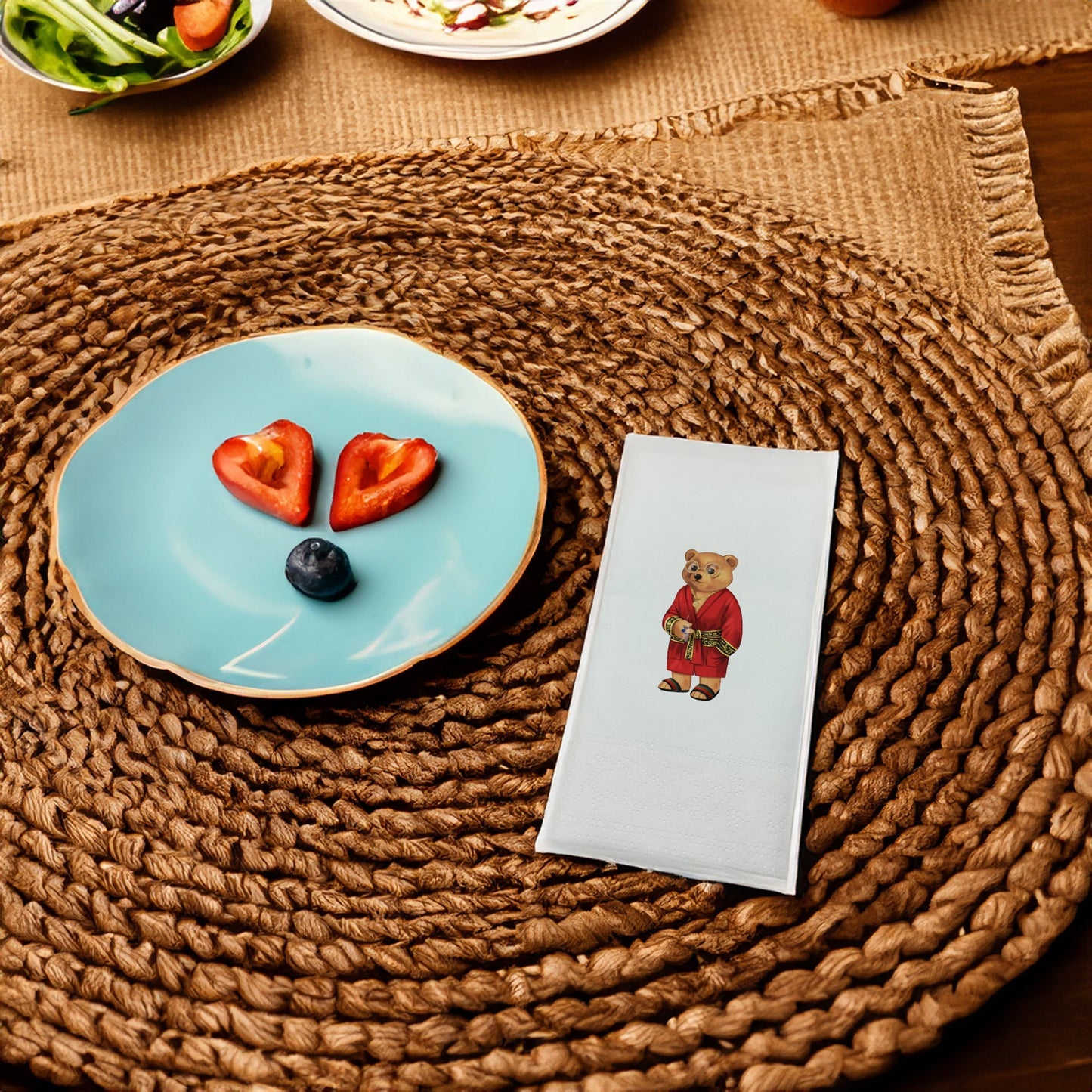 Kırmızılı Ayıcık Baskılı Kağıt Peçete 33x33 cm Solventsiz, Çift Katlı, İpeksi Dokulu – Kidzia