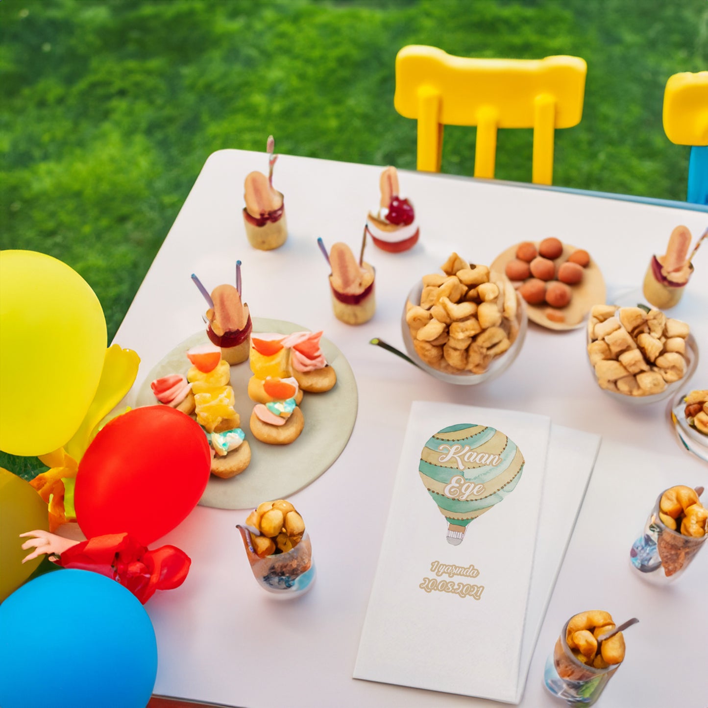 Yeşil Balon Temalı Baskılı Peçeteler - AyDesign.com.tr