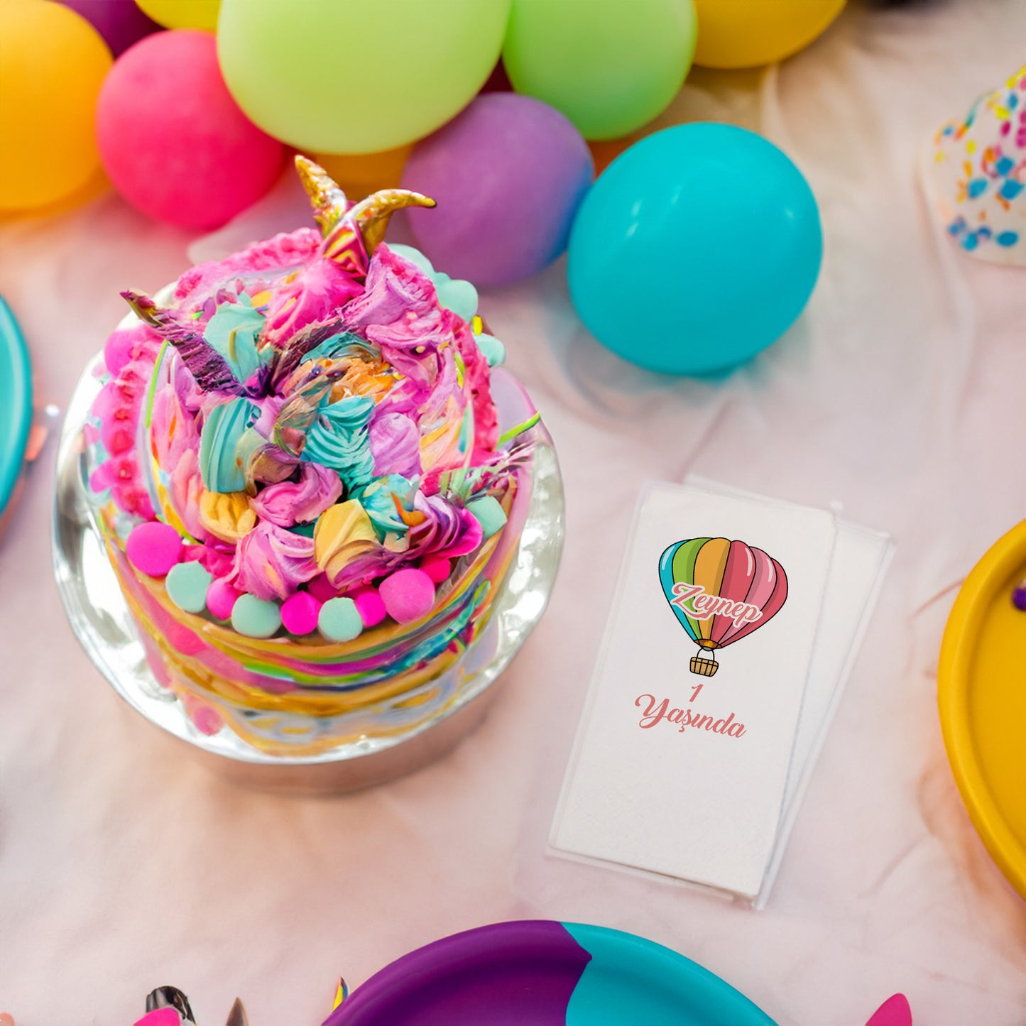 Renkli Balon Temalı Baskılı Peçeteler - AyDesign.com.tr
