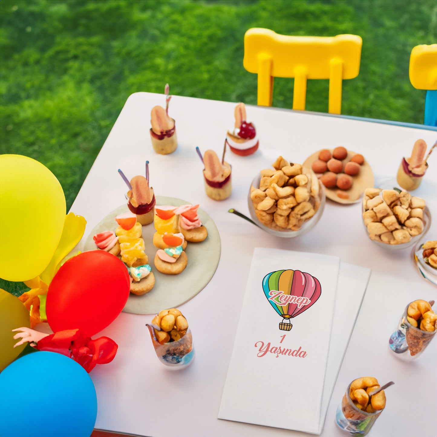 Renkli Balon Temalı Baskılı Peçeteler - AyDesign.com.tr