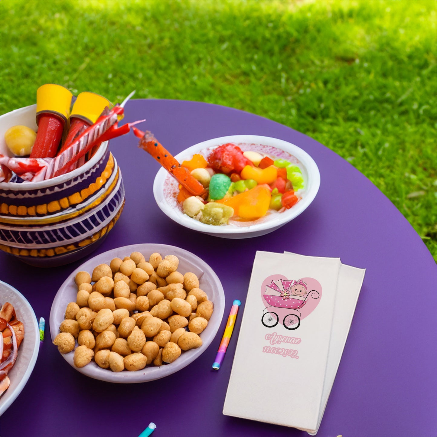 Pembe Kalp ve Bebek Temalı Baskılı Peçeteler - AyDesign.com.tr