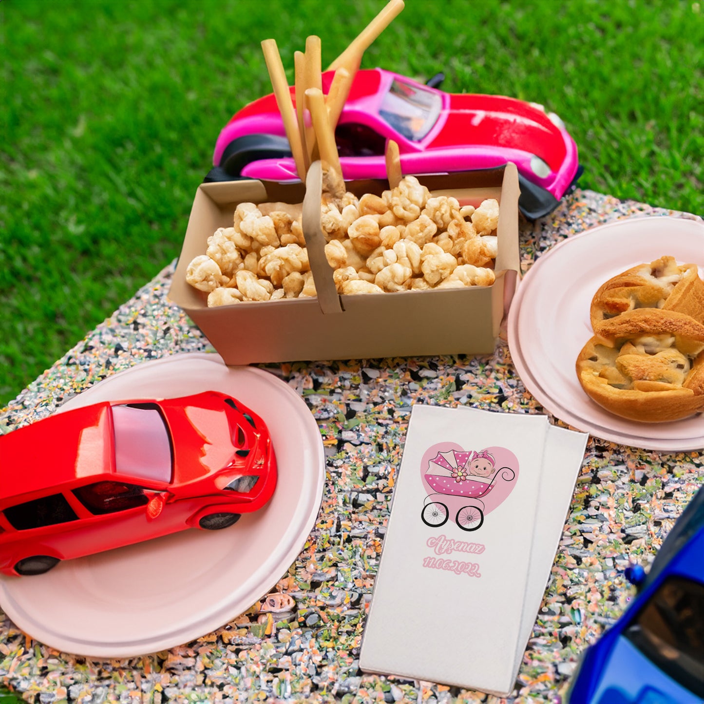 Pembe Kalp ve Bebek Temalı Baskılı Peçeteler - AyDesign.com.tr