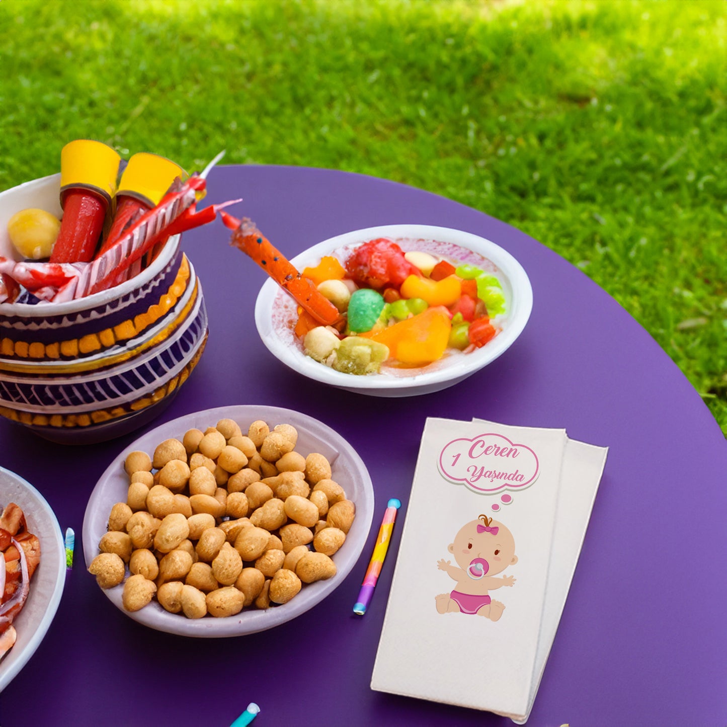 Baloncuklu Kız Bebek Temalı Baskılı Peçeteler - AyDesign.com.tr