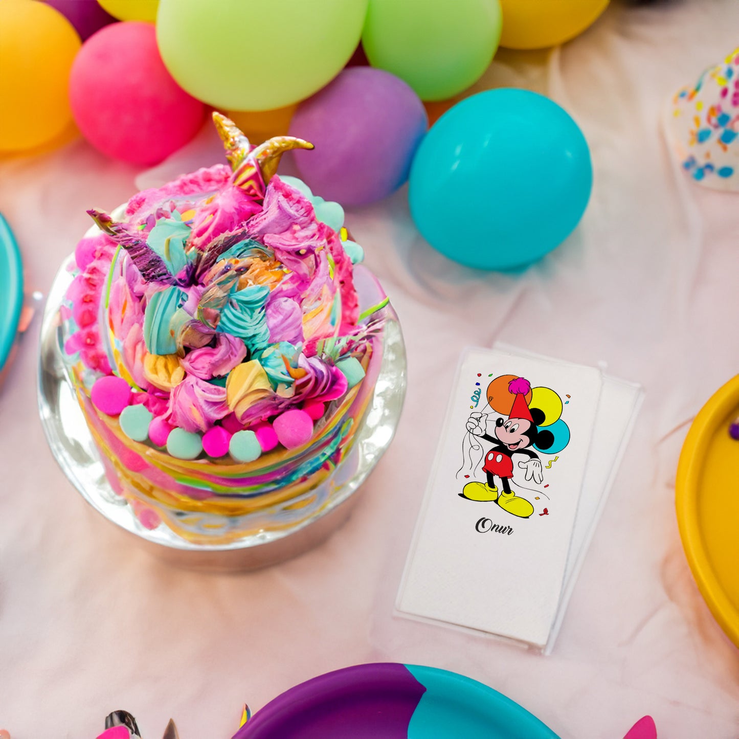 Balonlar ve Mickey Mouse Baskılı Peçeteler - AyDesign.com.tr