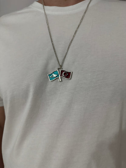 Türk Bozkurt Türk Bayrağı Unisex Zincir Kolye