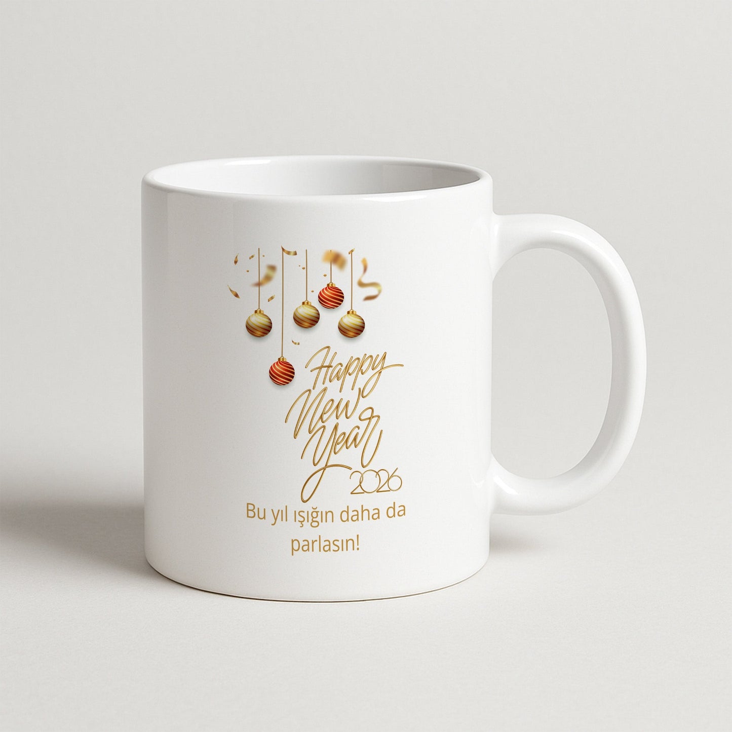 Happy New Year 2026 Yazılı Şık Hediyelik Baskılı Kupa