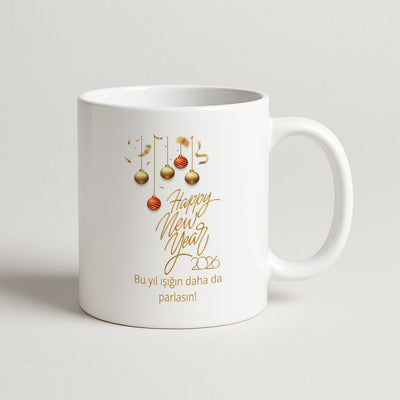 Happy New Year 2026 Yazılı Şık Hediyelik Baskılı Kupa