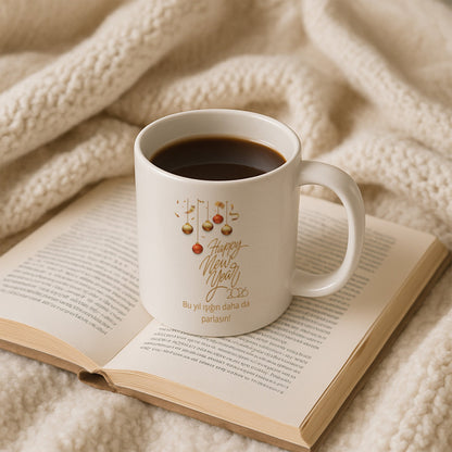 Happy New Year 2026 Yazılı Şık Hediyelik Baskılı Kupa