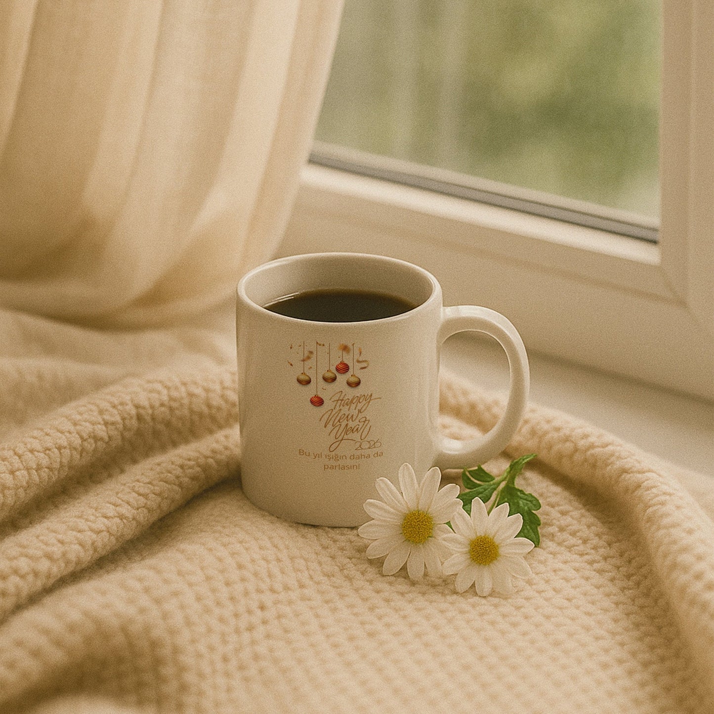 Happy New Year 2026 Yazılı Şık Hediyelik Baskılı Kupa