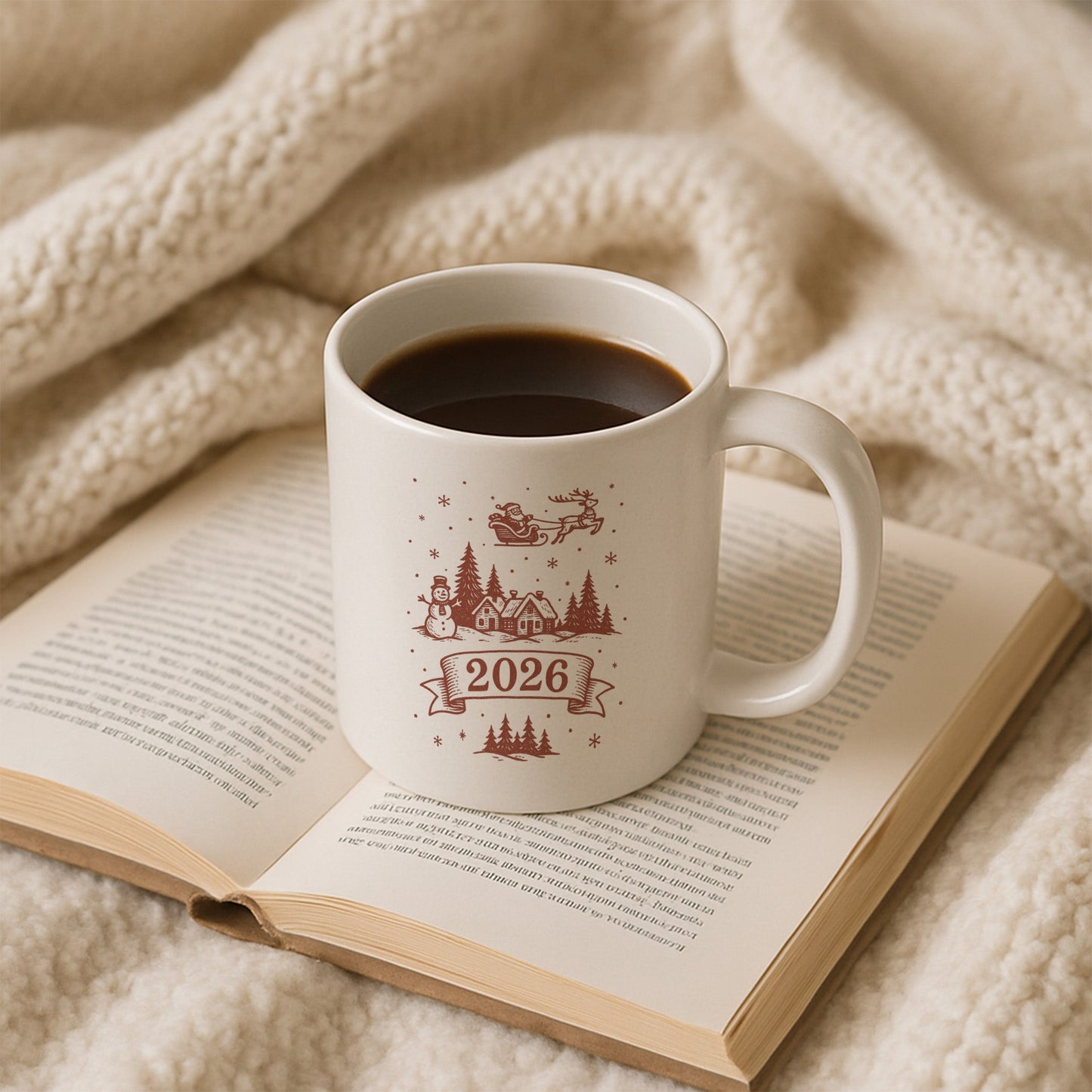 2026 Kış Köyü ve Noel Baba Temalı Hediyelik Baskılı Kupa