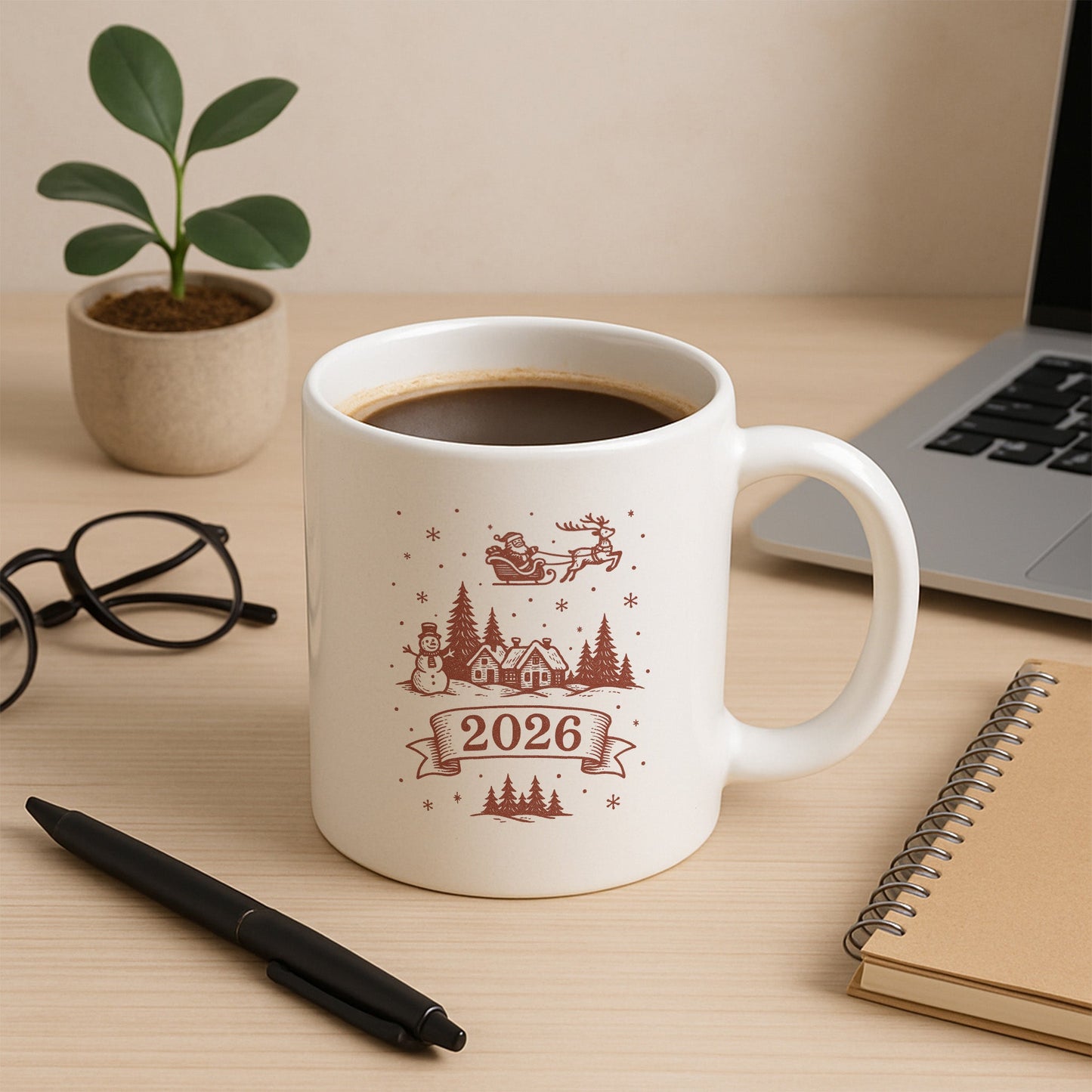 2026 Kış Köyü ve Noel Baba Temalı Hediyelik Baskılı Kupa