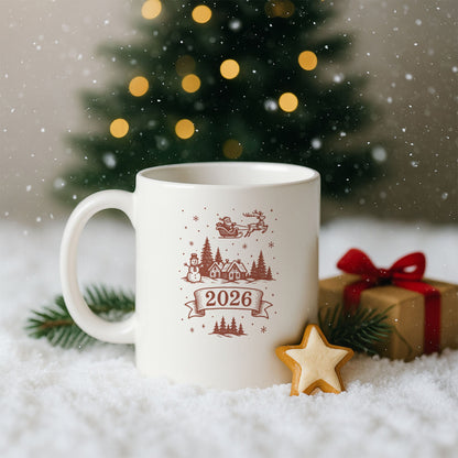 2026 Kış Köyü ve Noel Baba Temalı Hediyelik Baskılı Kupa