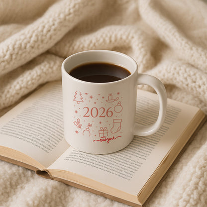 2026 Minimal Yılbaşı İkonları Temalı Hediyelik Baskılı Kupa