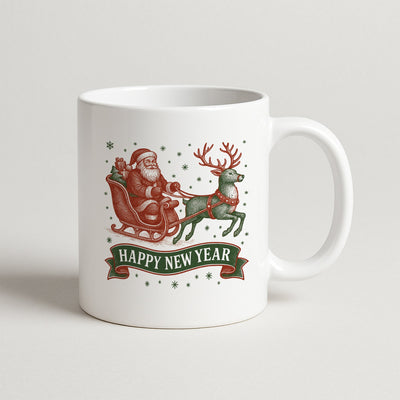 Vintage Noel Baba ve Geyik Temalı Hediyelik Baskılı Kupa