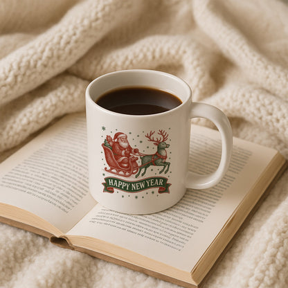 Vintage Noel Baba ve Geyik Temalı Hediyelik Baskılı Kupa