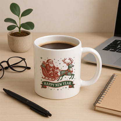 Vintage Noel Baba ve Geyik Temalı Hediyelik Baskılı Kupa