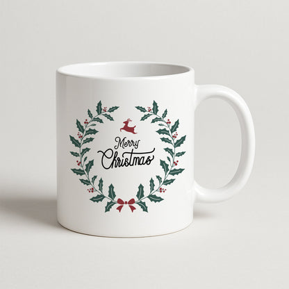 Minimal Çelenk ve Geyik Temalı Hediyelik Baskılı Kupa