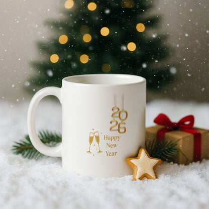 Altın 2026 Happy New Year Temalı Hediyelik Baskılı Kupa