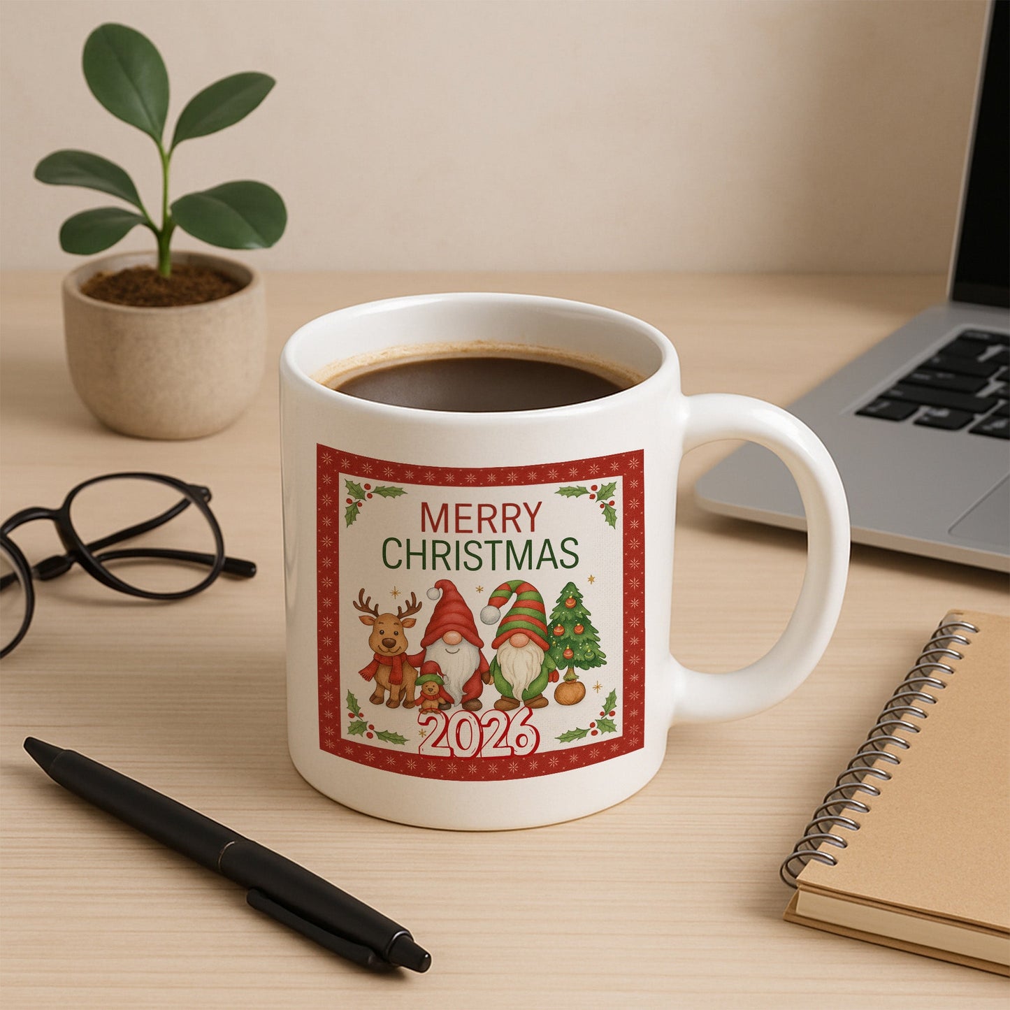 Sevimli Yılbaşı Cüceleri Merry Christmas 2026 Hediyelik Baskılı Kupa