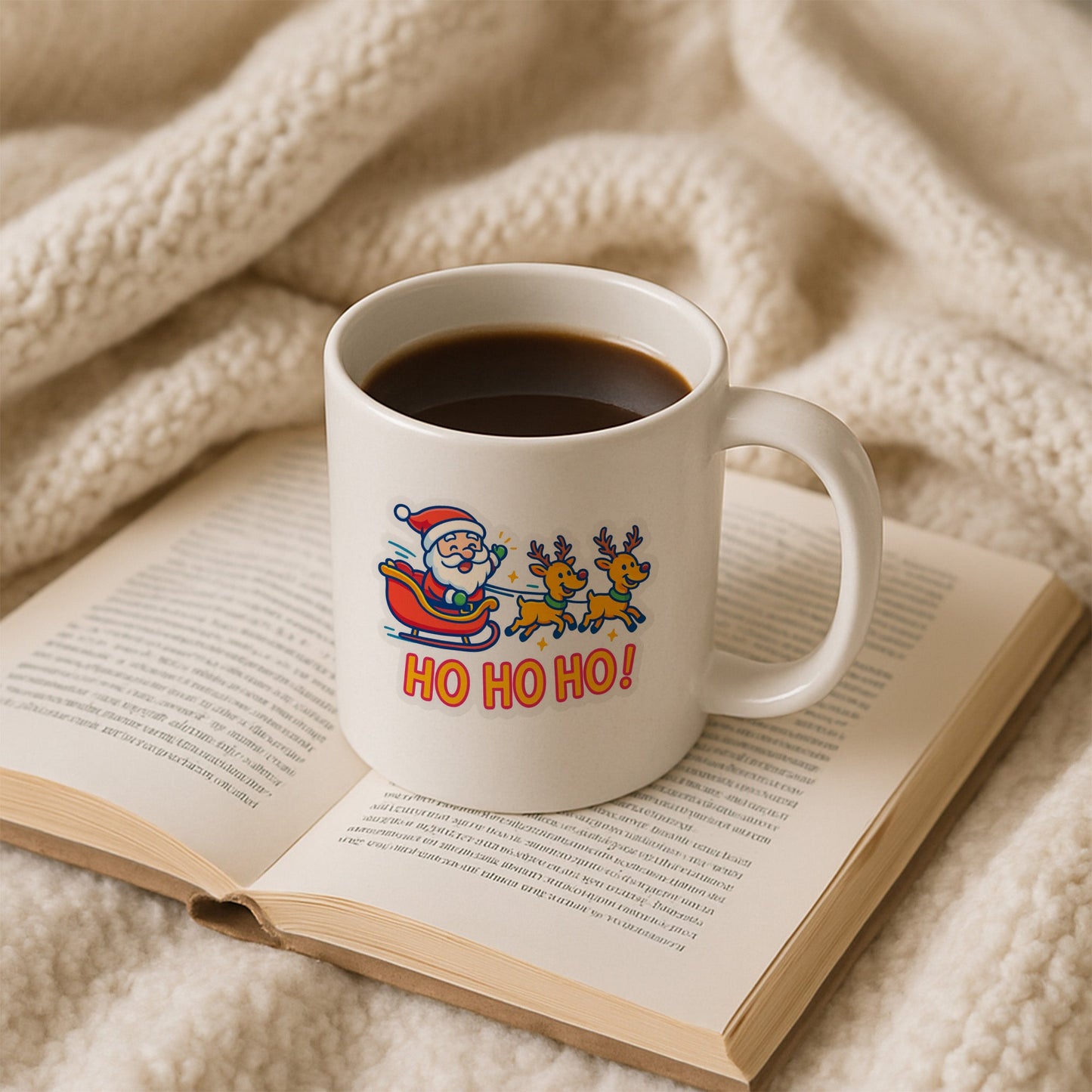 Ho Ho Ho Noel Baba ve Geyik Temalı Hediyelik Baskılı Kupa