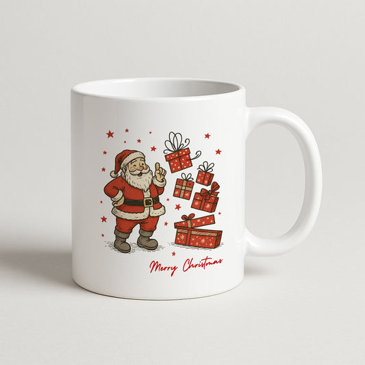 Retro Noel Baba Merry Christmas Temalı Hediyelik Baskılı Kupa