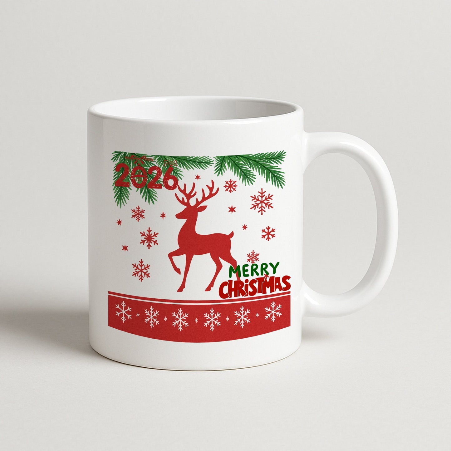 Kırmızı Geyik 2026 Merry Christmas Yılbaşı Baskılı Kupa