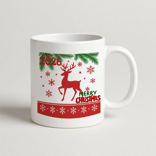 Kırmızı Geyik 2026 Merry Christmas Yılbaşı Baskılı Kupa