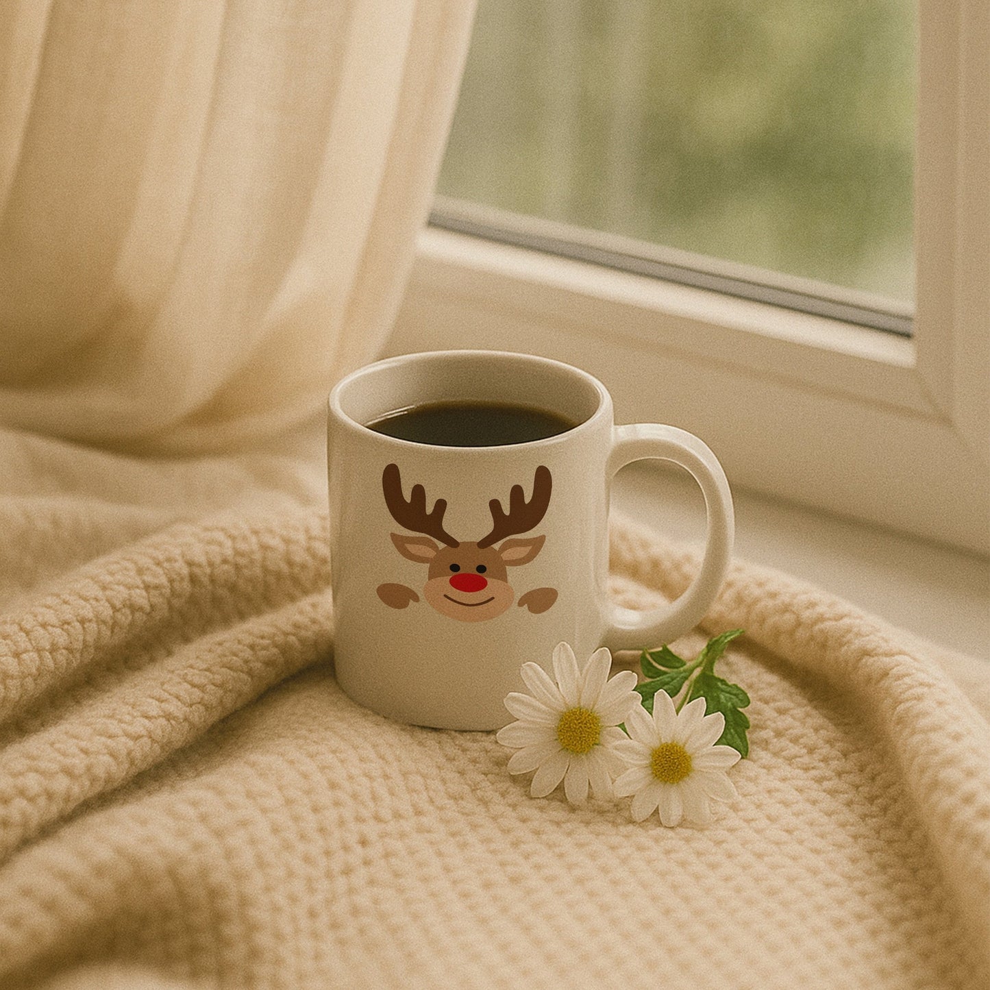 Minimal Geyik Yüzü Tasarımlı Yılbaşı Baskılı Kupa